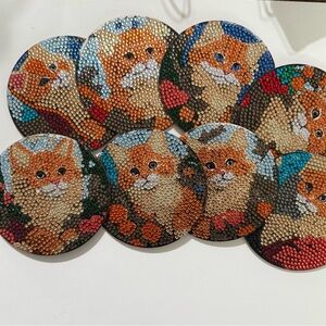Orange Cat Diamond Painting Coasters